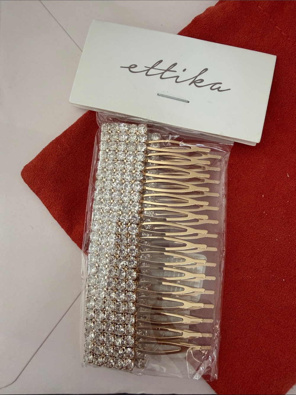 ettika Gold Hair Comb with Clear Crystal Rows - pack of 2